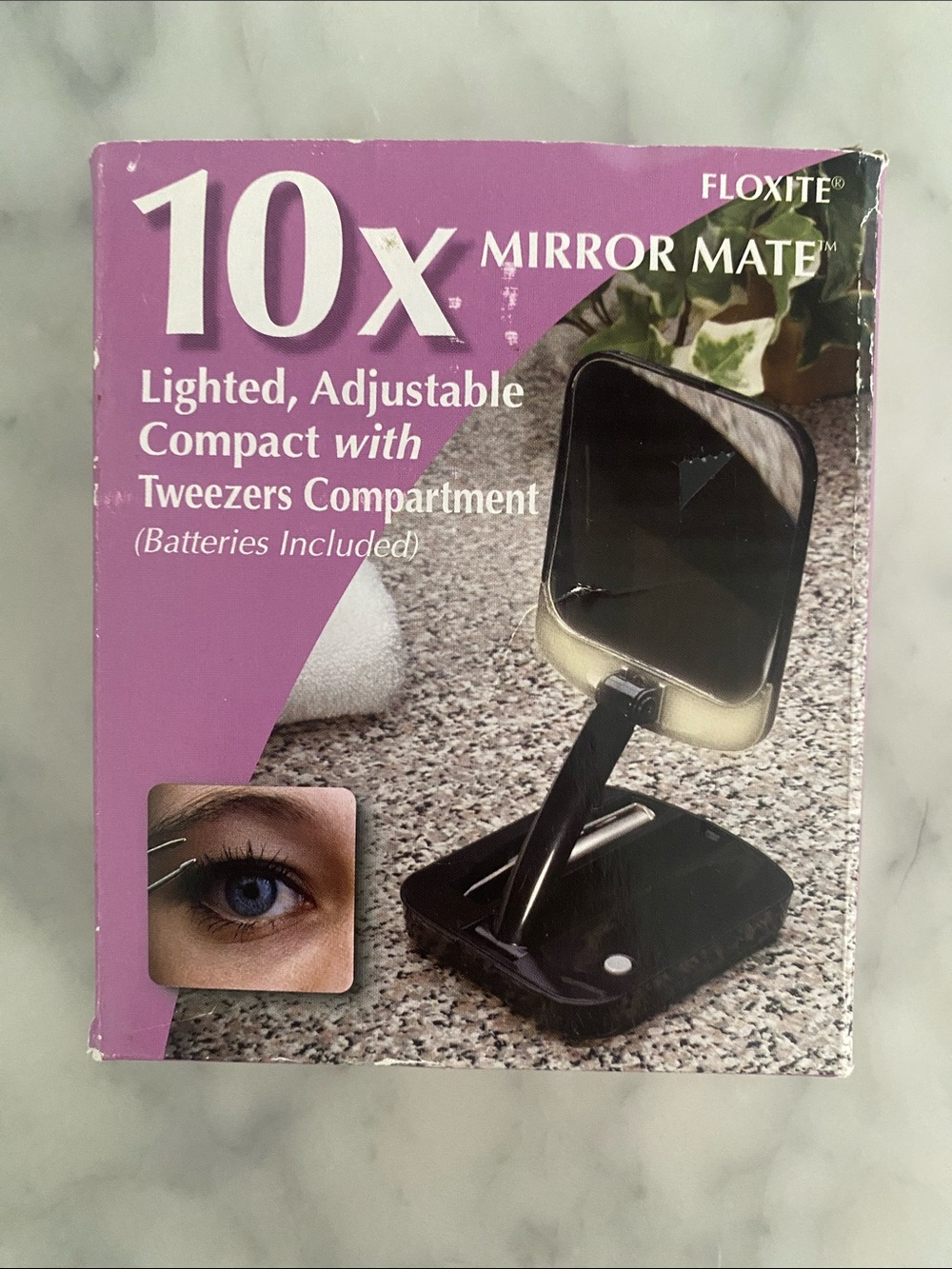 10x Lighted Adjustable Compact Mirror with Tweezers Compartment - Purple/Black
